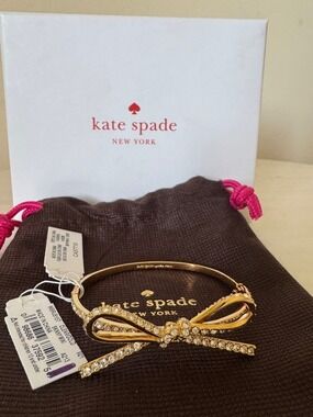 NEW Kate Spade Skinny Mini Gold-tone Crystal Bow Bangle